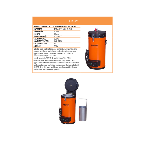 BMK-4Y 4 Paketlik Termostatlı Elektrot Kurutma Fırını Silindir Tip