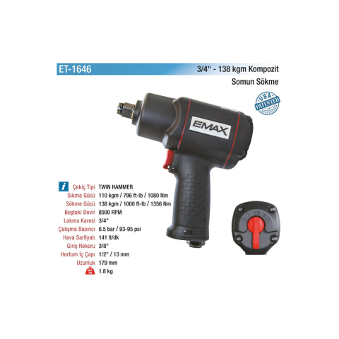 Emax Havalı Kompozit Somun Sökme Makinesi 3/4'' - 138Kgm