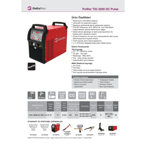 GeKaMac PoWer Tig 3200 Dc Pulse Hava Soğutmalı Tig Kaynak Makinesi