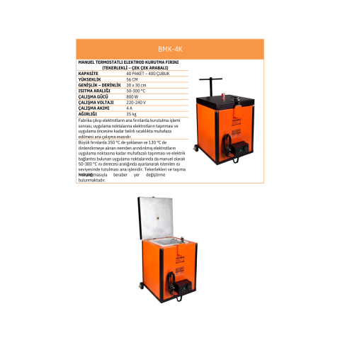 BMK-4K 4 Paketlik Termostatlı Tekerlekli Çekme Kollu Elektrot Kurutma Fırını Kare Tip