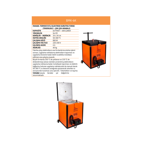 BMK-6K 6 Paketlik Termostatlı Tekerlekli Çekme Kollu Elektrot Kurutma Fırını Kare Tip