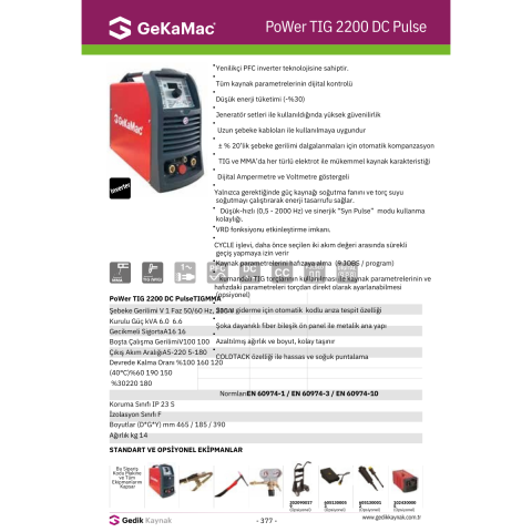 GeKaMac PoWer Tıg 2200 Dc Pulse Su Soğutmalı Kaynak Makinesi