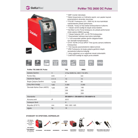 GeKaMac PoWer Tıg 2600 Dc Pulse Su Soğutmalı Kaynak Makinesi