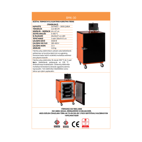 BMK-30 30 Paketlik Dijital Termostatlı Göstergeli Elektrot Kurutma Fırını