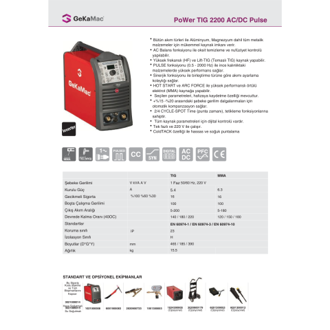 GeKaMac PoWer Tig 2200 AC/DC Pulse Su Soğutmalı Kaynak Makinesi