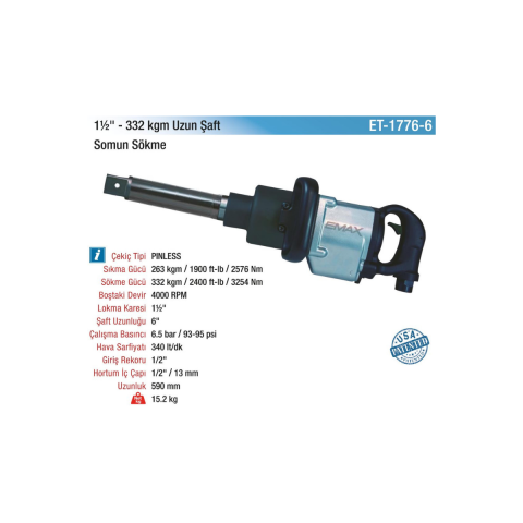 Emax Havalı Uzun Şaft Somun Sökme Makinesi 1 1/2'' - 332Kgm