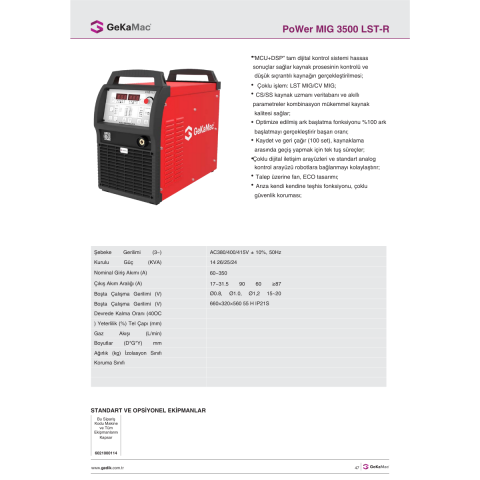GeKaMac PoWer Mig 3500 Lst-R Su Soğutmalı Gazaltı Kaynak Makinesi