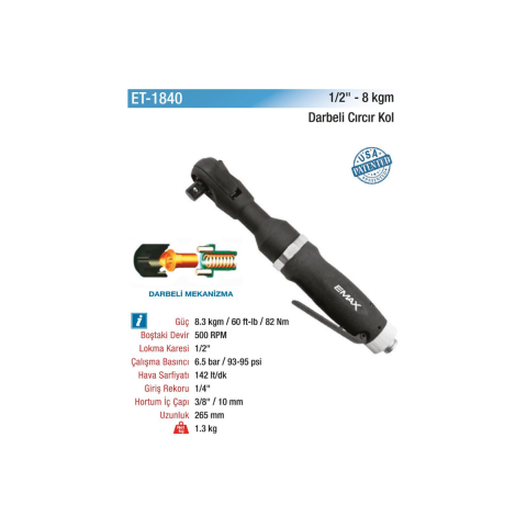 Emax Havalı 1/2'' - 8 kg Darbeli Cırcır Kol