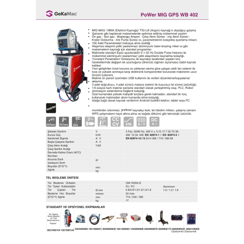 GeKaMac PoWer Mig Gps Wb 402 Dc Pulse Sinerjik Hava Soğutmalı Kaynak Makinesi