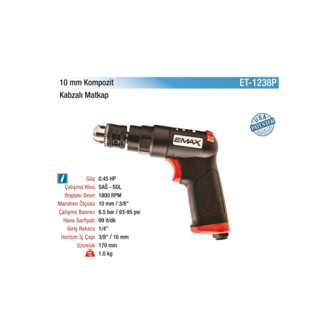 Emax 10 mm Kompozit Kabzalı Havalı Matkap
