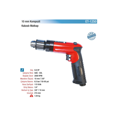Emax 10 mm Kompozit Kabzalı Havalı Matkap