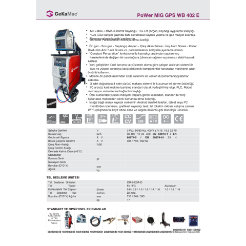 GeKaMac PoWer Mig Gps Wb 402E Hava Soğutmalı Gazaltı Kaynak Makinesi