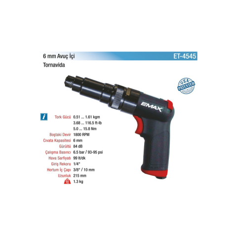 Emax 6 mm Kabzalı Havalı Tornavida