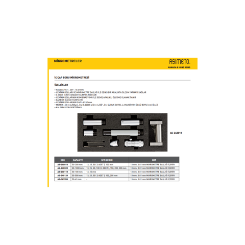Asimeto İç Çap Boru Mikrometre 50-1000x0,01 mm