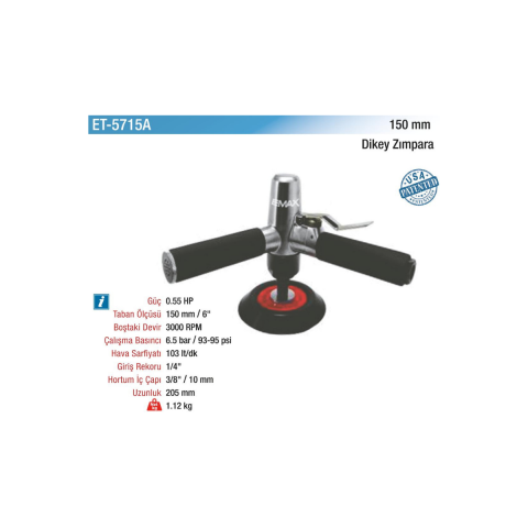 Emax ET-5715A 150 mm Havalı Dikey Zımpara