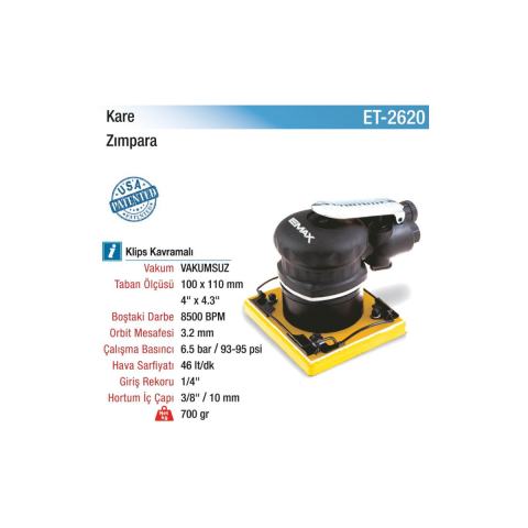 Emax ET-2620 Havalı Kare Zımpara