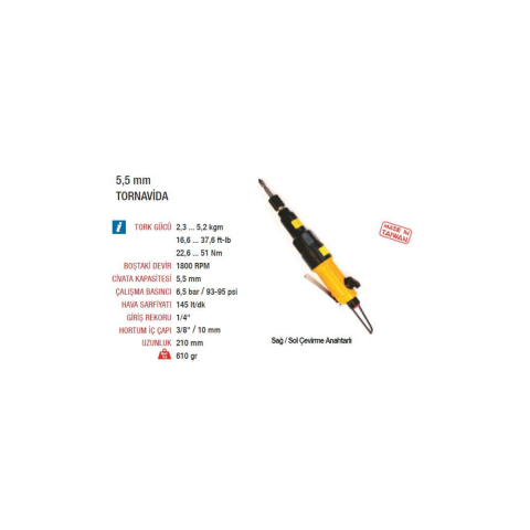 Yama AT-4051A 1800 RPM Düz Tip Havalı Tornavida 5.5 mm