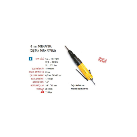 Yama AT-4053 1800 RPM Düz Tip Dıştan Tork Ayarlı Tornavida 6 mm