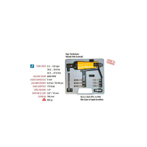 Yama AT-4060AK 8000 RPM Düz Tip Havalı Tornavida Seti 5 mm