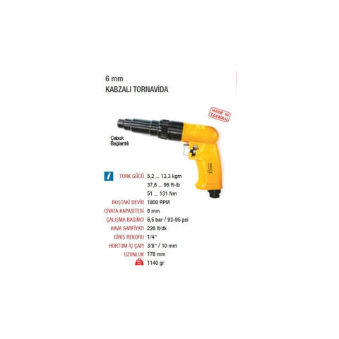 Yama AT-4086 1800 RPM Kabzalı Tip Tornavida Çubuk Bağlantılı 6mm