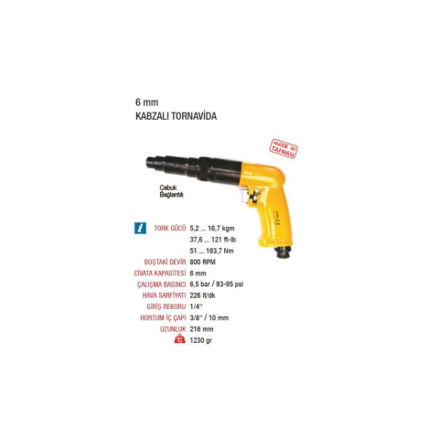 Yama AT-4087 Havalı Tornavida Tabancası 6mm Kabzalı Tip 800 Devir