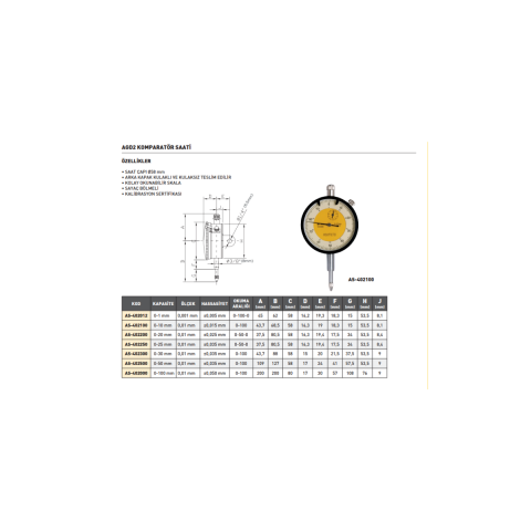 Asimeto Agd2 Komparatör Saati 0-20x0,001 mm