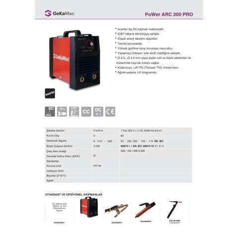 Gekamac Power Arc 200 Pro Inverter Çanta Kaynak Makinesi