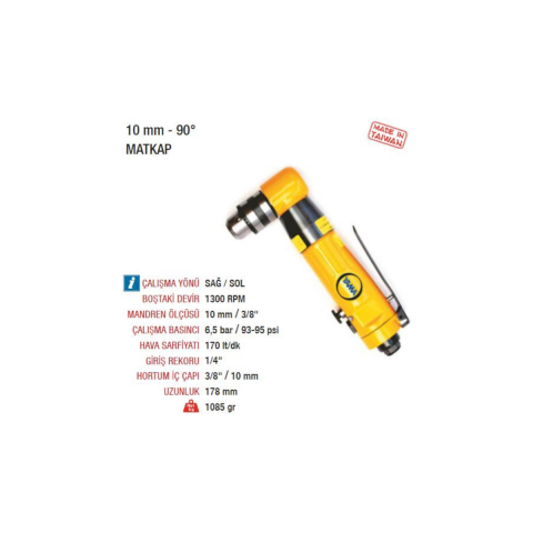 Yama AT-4036 Havalı Matkap 10mm 90 Derece Sağ Sol
