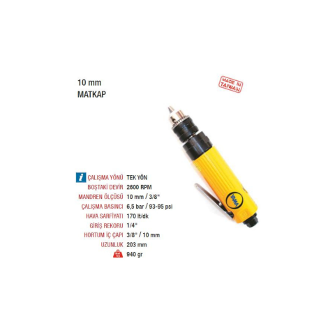 Yama ET-4038 Havalı Matkap 10 mm Düz Tip Sağa Tek Yön