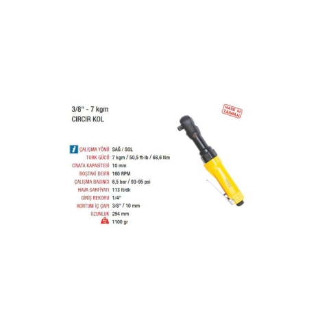 Yama AT-5052 Havalı Cırcır Kolu 3/8 - 7 Kgm
