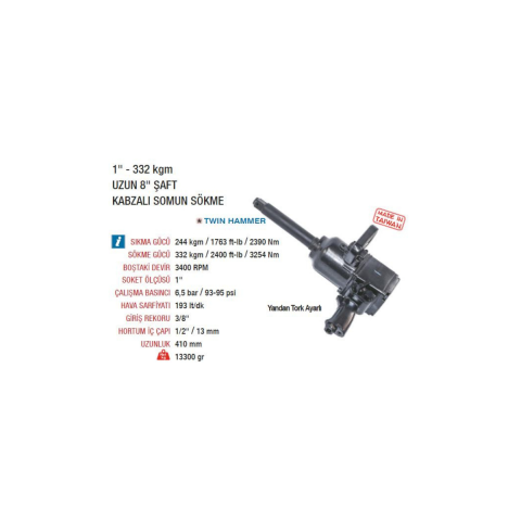 Yama AT-6085P-8 (1'') Havalı Somun Sökme Sıkma Makinesi Uzun Şaft 332 kgm