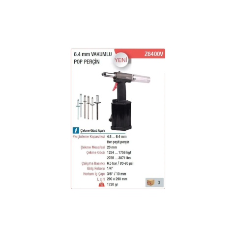 Yama Z6400V Havalı Vakumlu Pop Perçin Tabancası Makinesi 4.8 - 6.4 mm